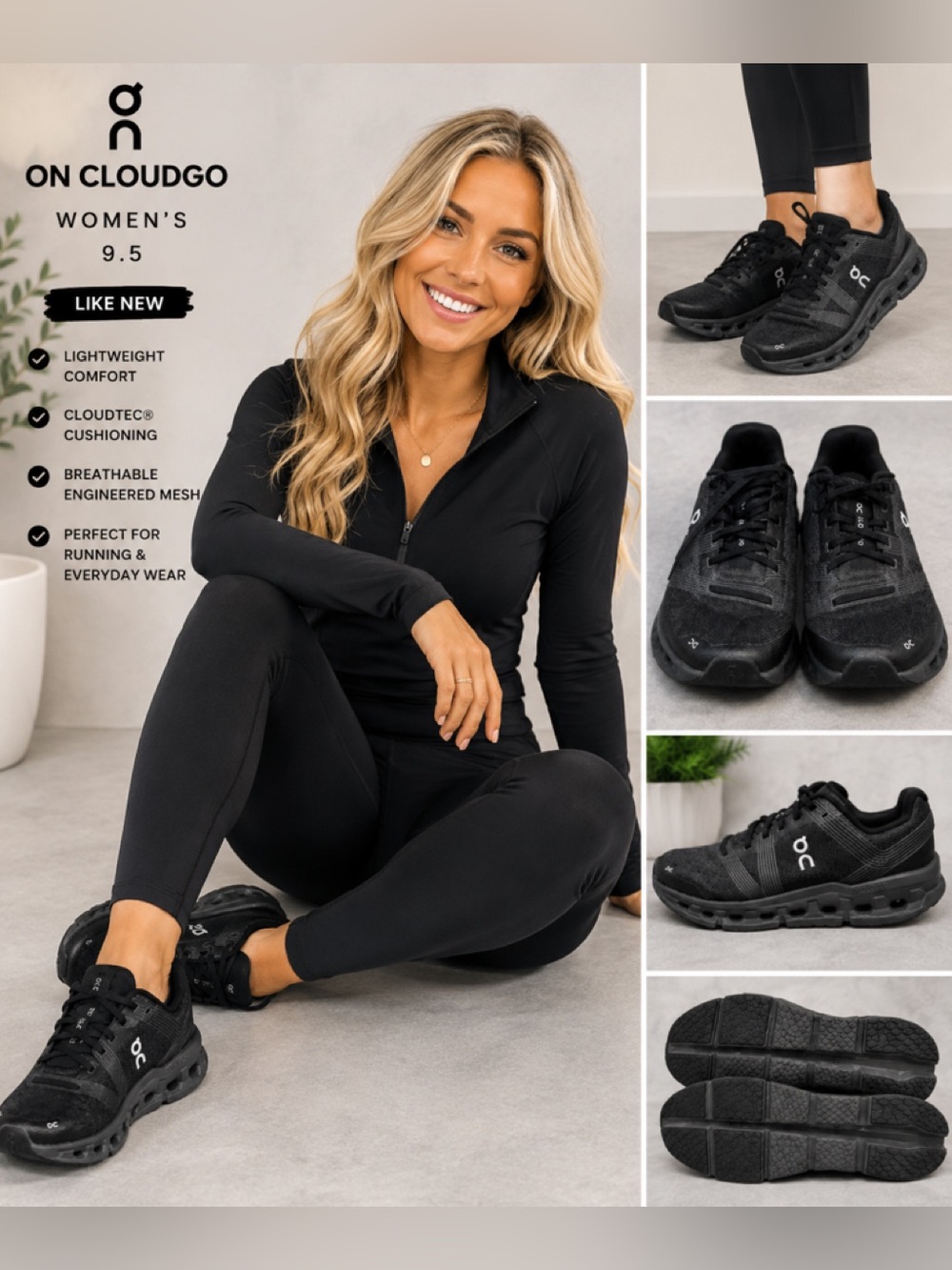 On Running Cloudgo Women's Black Athletic Running Shoes